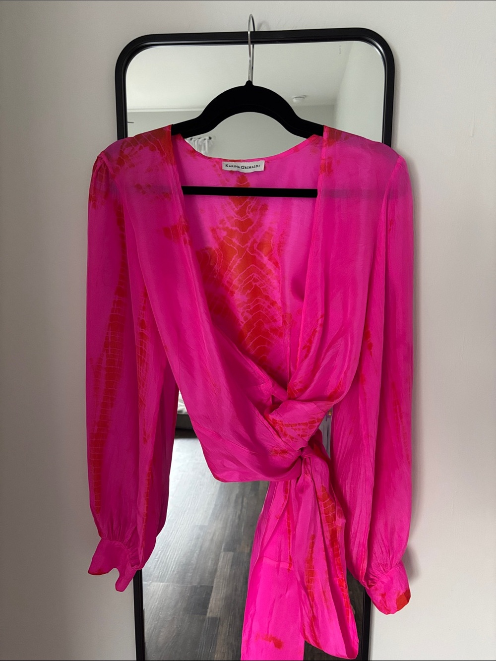 Karina Grimaldi Fuchsia & OrangeTie-Front Blouse